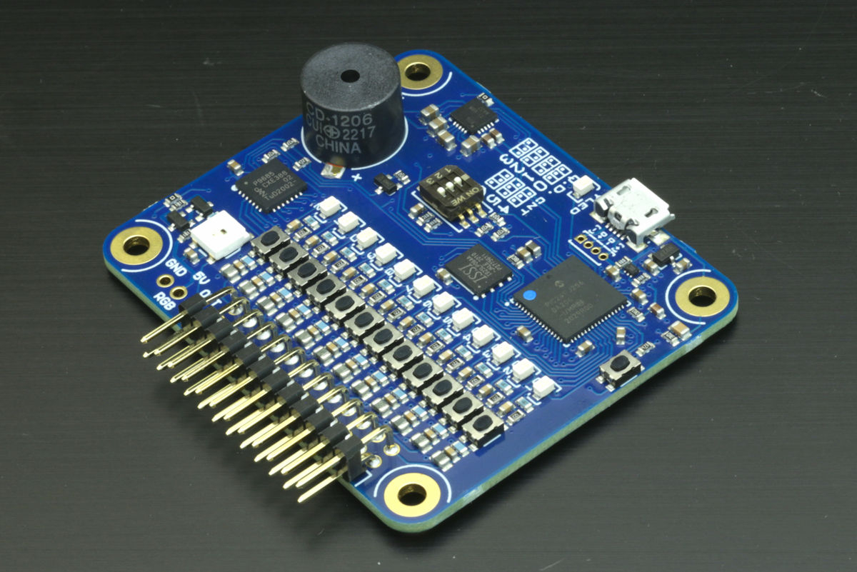POC-12アナログチャンネル+LED+ブザー塔載USB小型モジュール